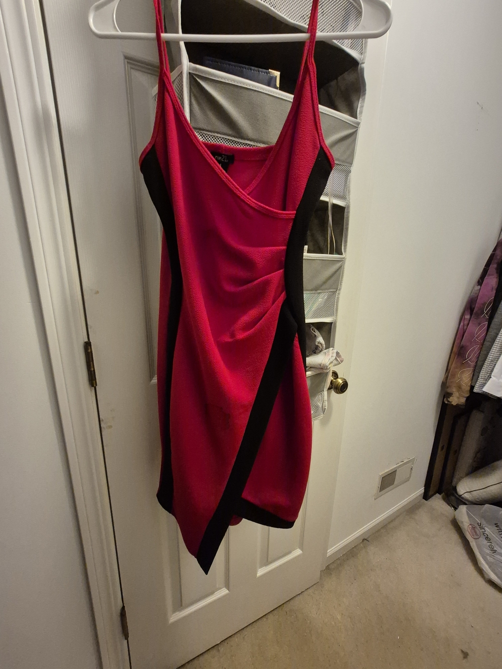 Red & Black Asymmetrical Mini Slip Dress